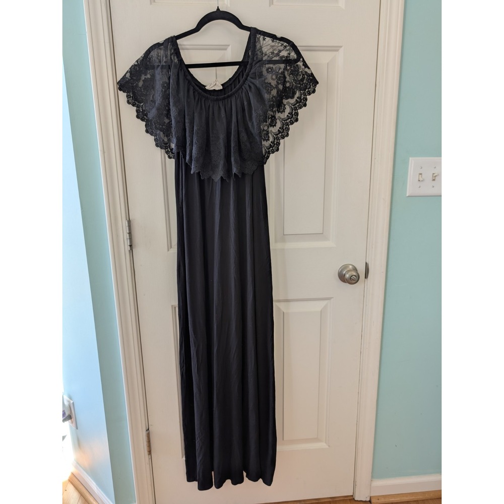 Just Found Black Lace Overlay Maxi Dress‎ Women's Plus 1X Boho Gothic Off...